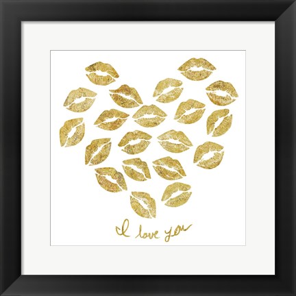 Framed I Love you Gold Lips Print