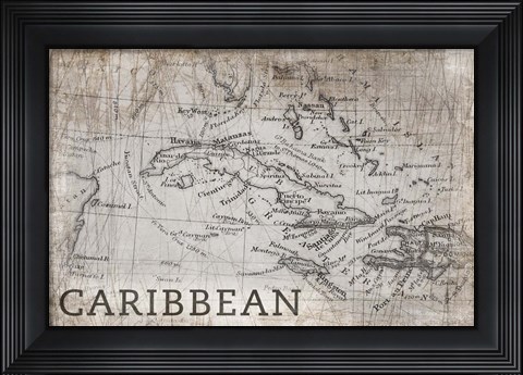 Framed Carribean Map White Print