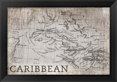 Framed Carribean Map White Print