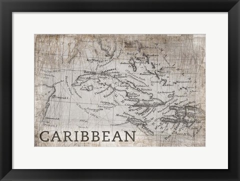 Framed Carribean Map White Print