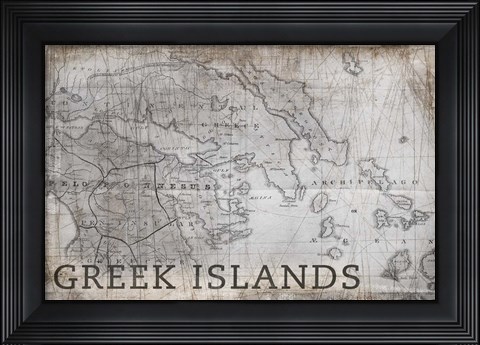 Framed Greek Islands Map White Print