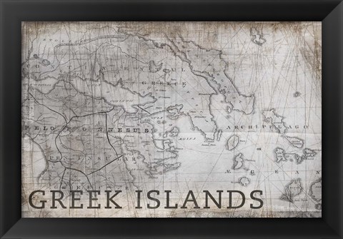 Framed Greek Islands Map White Print