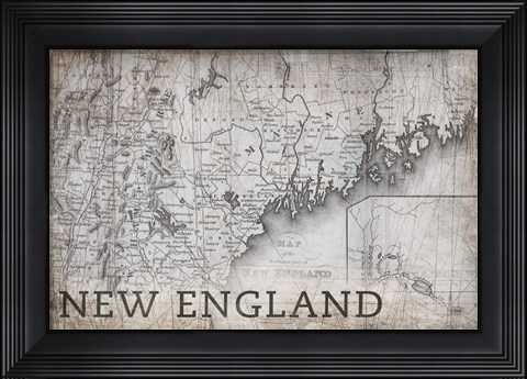 Framed New England Map White Print