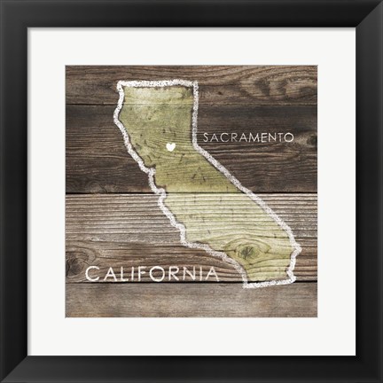 Framed California Rustic Map Print