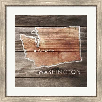 Framed Washington Rustic Map Print