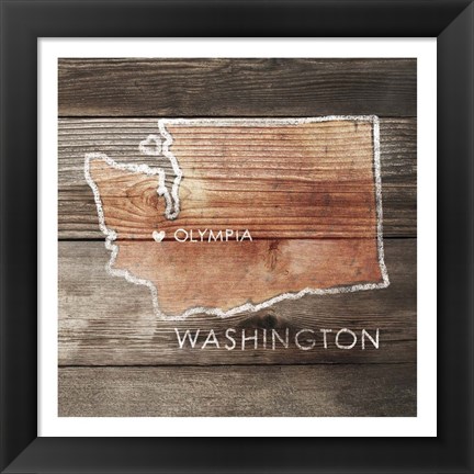 Framed Washington Rustic Map Print