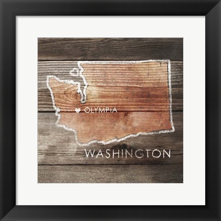 Framed Washington Rustic Map Print