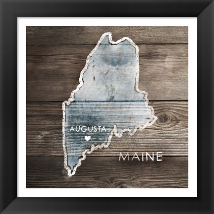 Framed Maine Rustic Map Print