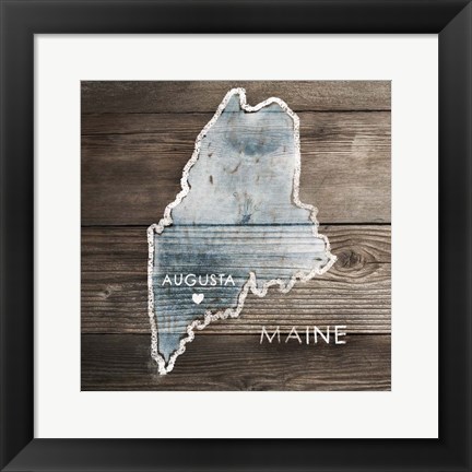 Framed Maine Rustic Map Print