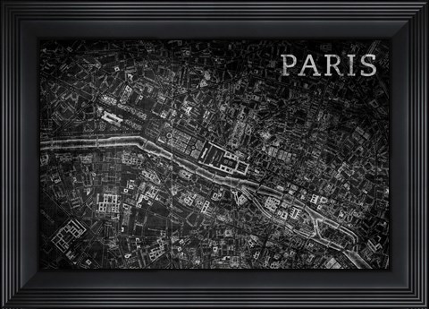 Framed Map Paris Black Print