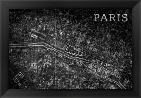 Framed Map Paris Black Print