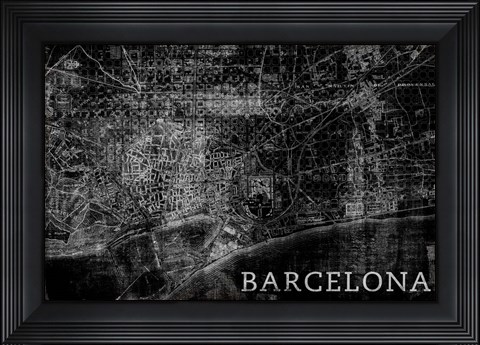 Framed Map Barcelona Black Print
