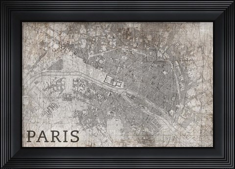 Framed Map Paris White Print