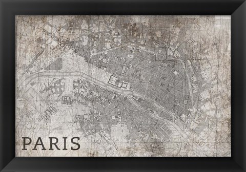 Framed Map Paris White Print