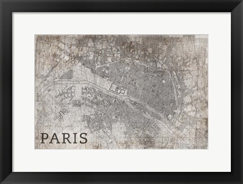 Framed Map Paris White Print