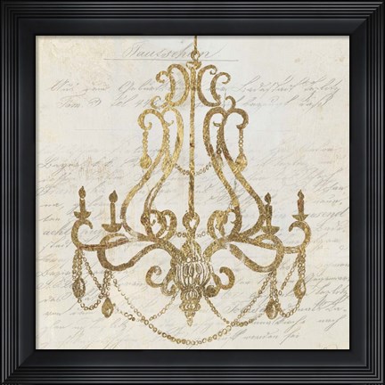 Framed Golden Chandelier I Print