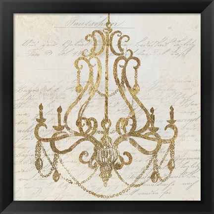 Framed Golden Chandelier I Print