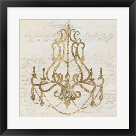 Framed Golden Chandelier I Print