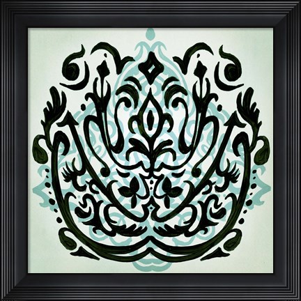 Framed Ornamental Navy Pattern I Print