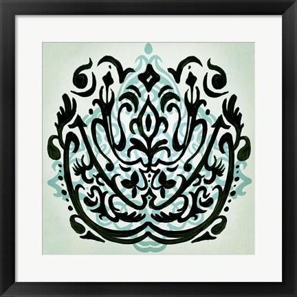 Framed Ornamental Navy Pattern I Print