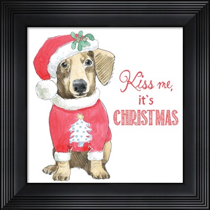 Framed Glamour Pups Christmas III Kiss Me Print