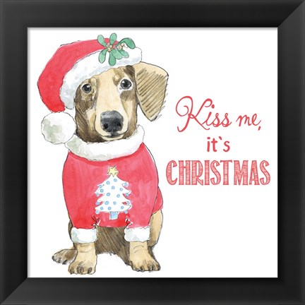 Framed Glamour Pups Christmas III Kiss Me Print