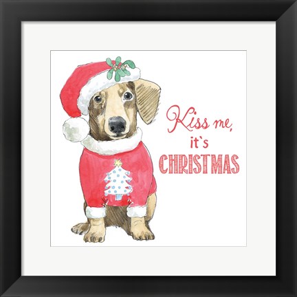 Framed Glamour Pups Christmas III Kiss Me Print