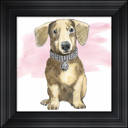 Framed Glamour Pups IX on Pink Print