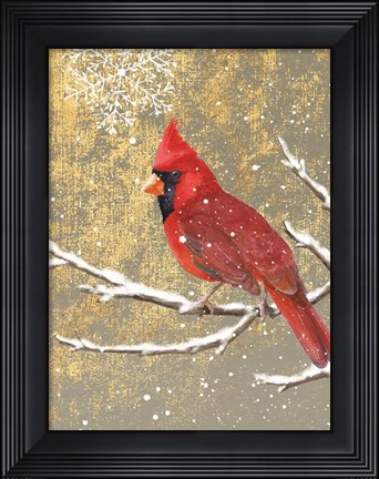 Framed Winter Birds Cardinal Color Print