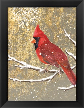 Framed Winter Birds Cardinal Color Print