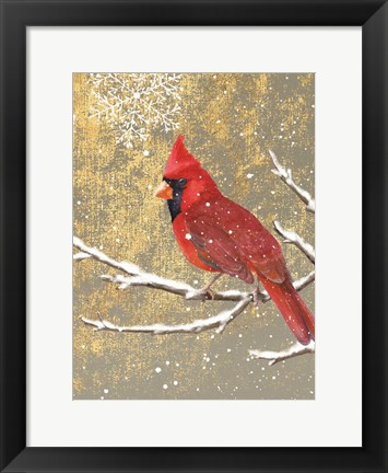 Framed Winter Birds Cardinal Color Print