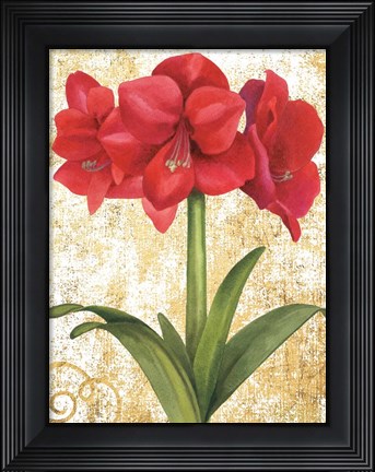 Framed Winter Birds Amaryllis II Gold and White Print