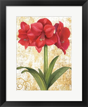 Framed Winter Birds Amaryllis II Gold and White Print