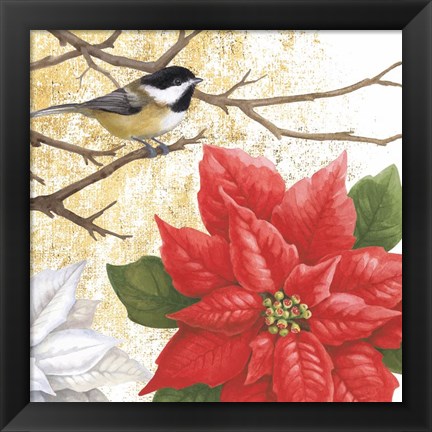 Framed Winter Birds Chicadee Collage Print