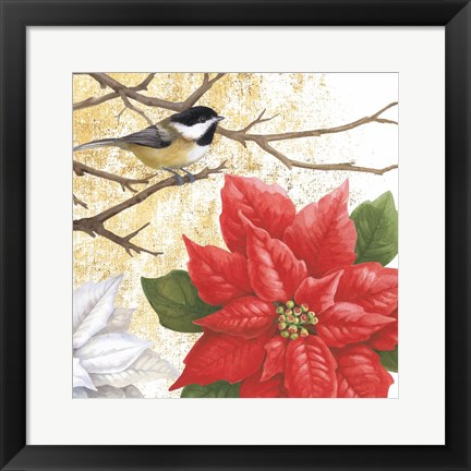 Framed Winter Birds Chicadee Collage Print