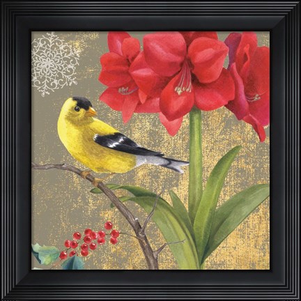 Framed Winter Birds Goldfinch Collage Print