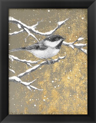 Framed Winter Birds Chicadee Neutral Print