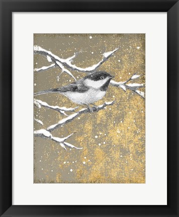 Framed Winter Birds Chicadee Neutral Print