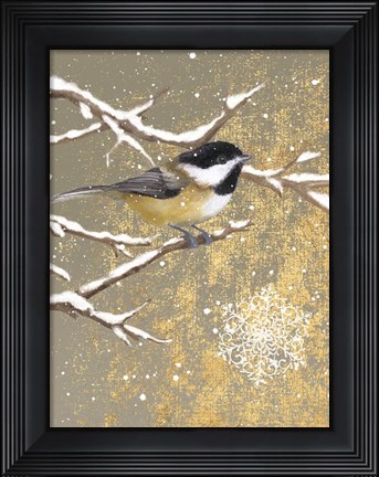 Framed Winter Birds Chickadee Color Print