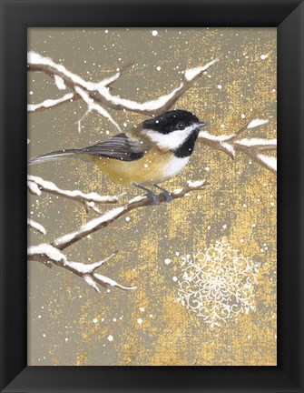 Framed Winter Birds Chickadee Color Print