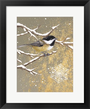 Framed Winter Birds Chickadee Color Print