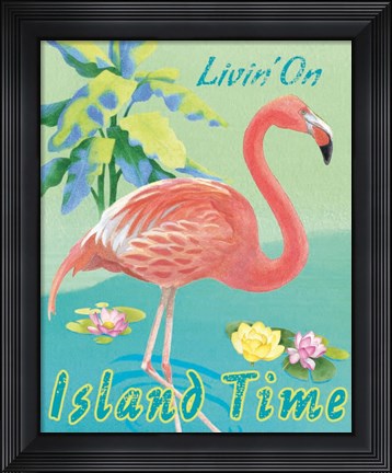 Framed Island Time Flamingo II Print