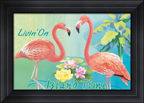Framed Island Time Flamingo I Print