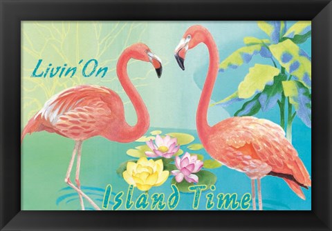 Framed Island Time Flamingo I Print