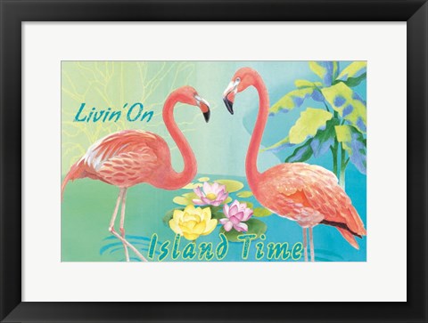 Framed Island Time Flamingo I Print