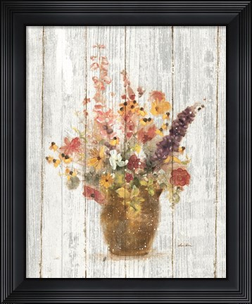 Framed Wild Flowers in Vase I on Barn Board Print