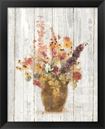 Framed Wild Flowers in Vase I on Barn Board Print