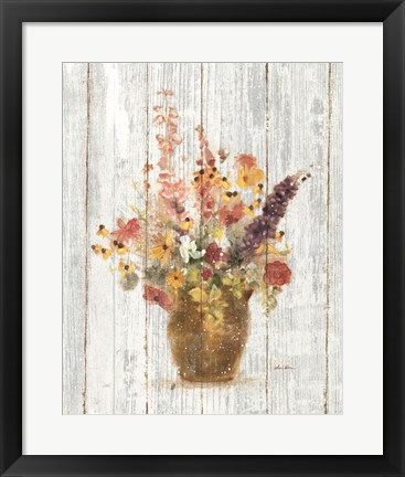 Framed Wild Flowers in Vase I on Barn Board Print