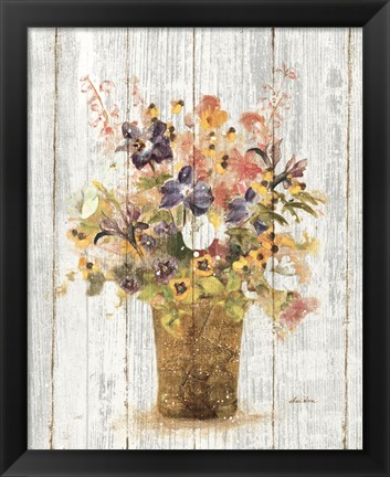 Framed Wild Flowers in Vase II on Barn Board Print
