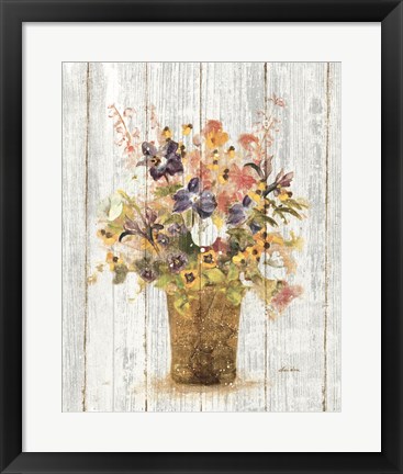 Framed Wild Flowers in Vase II on Barn Board Print